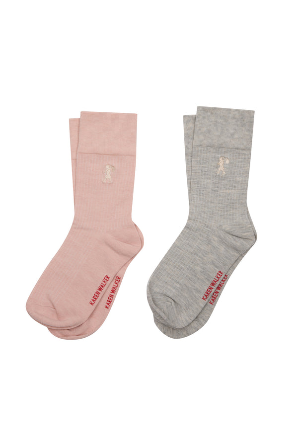 Karen Walker Runaway Embroidered Socks 2 Pack Blush/Light Grey