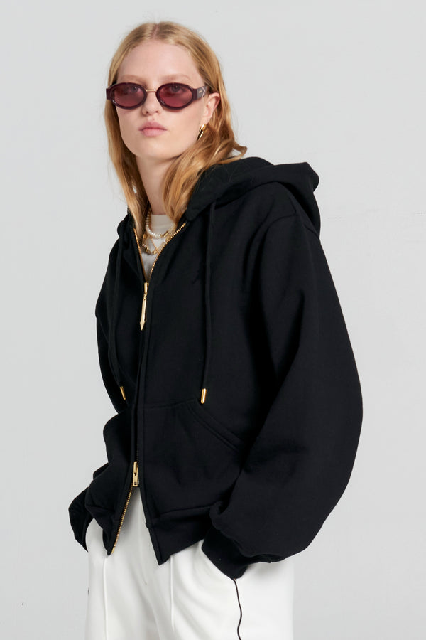 Karen Walker Runaway Girl Cropped Oversized Hoodie Black