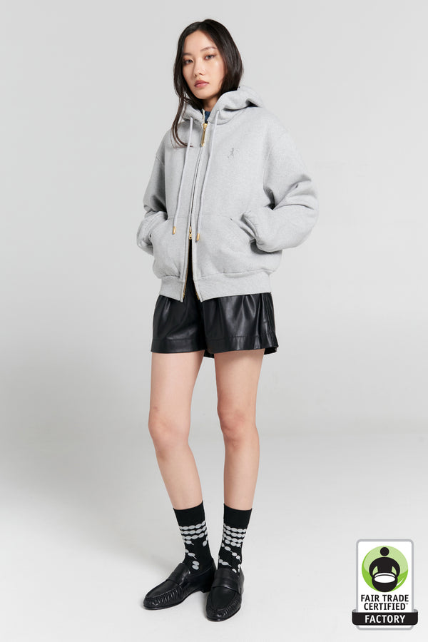 Karen Walker Runaway Girl Cropped Oversized Hoodie Grey Marle