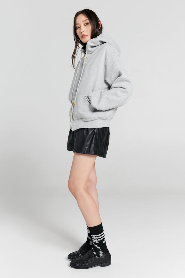 Karen Walker Runaway Girl Cropped Oversized Hoodie Grey Marle