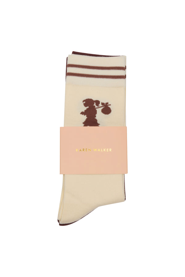 Karen Walker Runaway Girl Socks 2 Pack Cream/Mahogany
