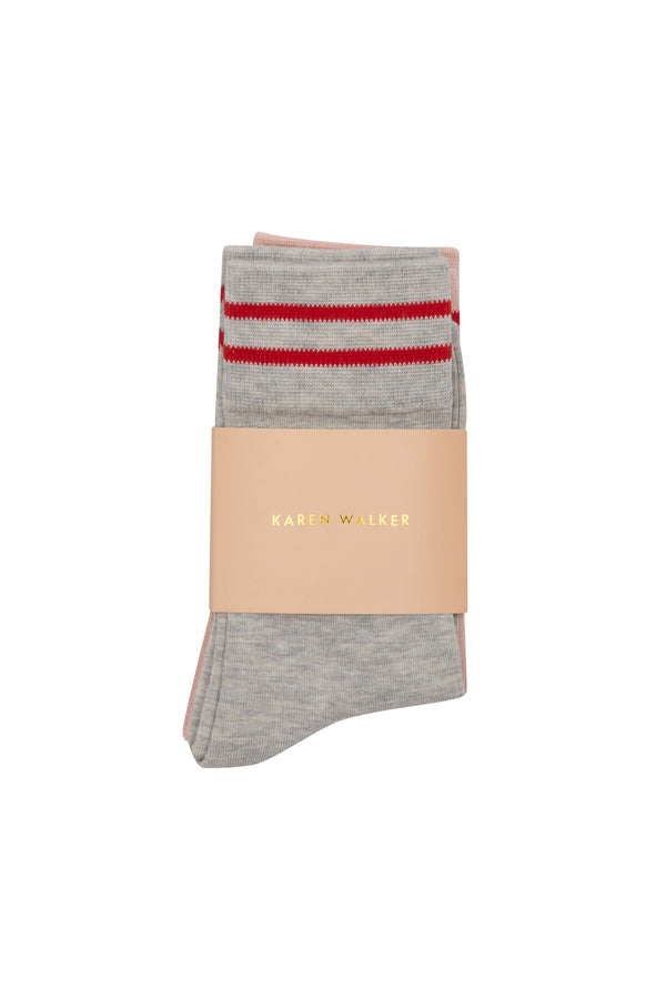 Karen Walker Runaway Girl Socks 2 Pack Light Grey/Blush/Red