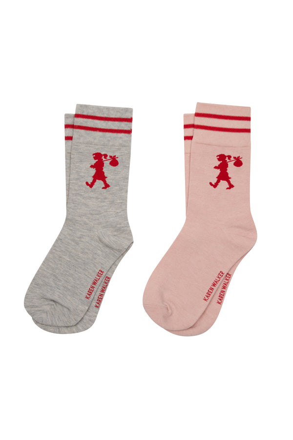 karen walker Runaway Girl Socks 2 Pack Light Grey/Blush/Red