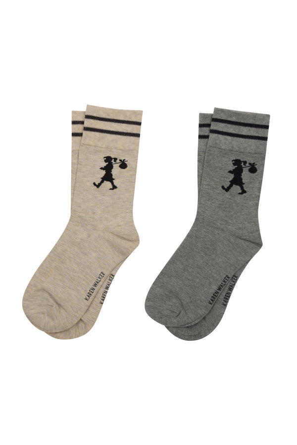 karen walker Runaway Girl Socks 2 Pack Natural/Grey/Black