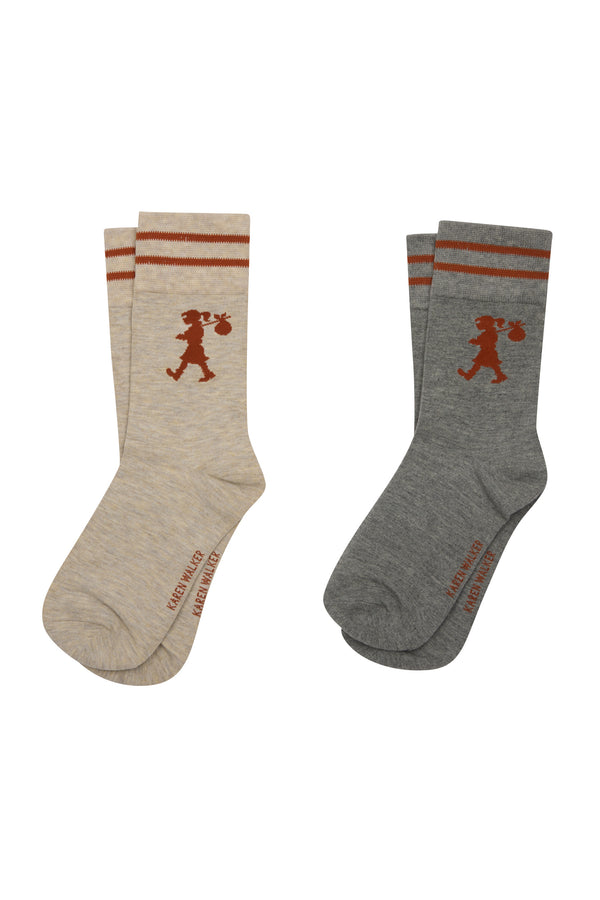 karen walker Runaway Girl Socks 2 Pack Natural/Grey/Chestnut