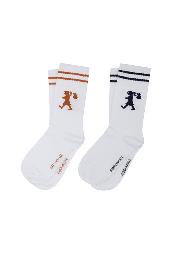 Karen Walker Runaway Girl Socks 2 Pack White/Chestnut Navy