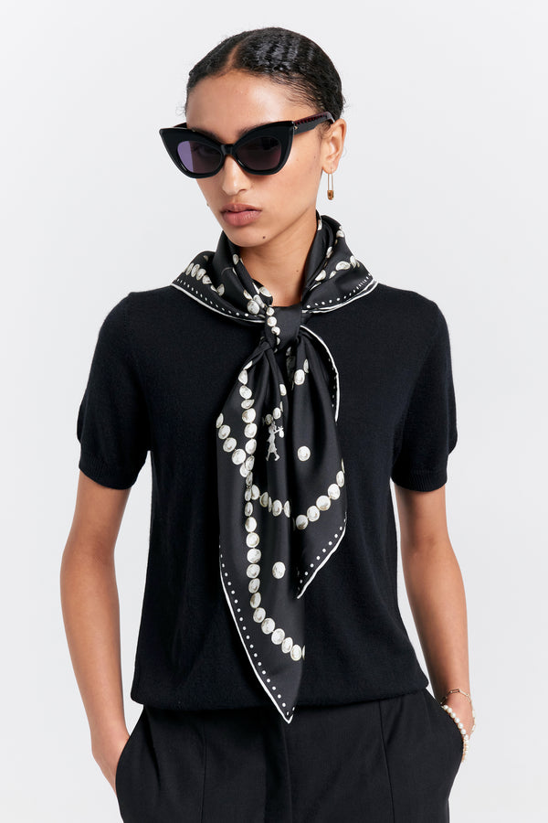 Karen Walker Runaway Pearls Classic Silk Scarf Black