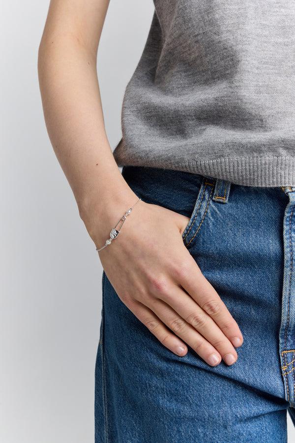 Karen Walker Runaway Safety Pin Bracelet With 2 X 4mm Freshwater Pearls Silver