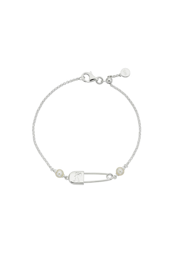 Karen Walker Runaway Safety Pin Bracelet With 2 X 4mm Freshwater Pearls Silver