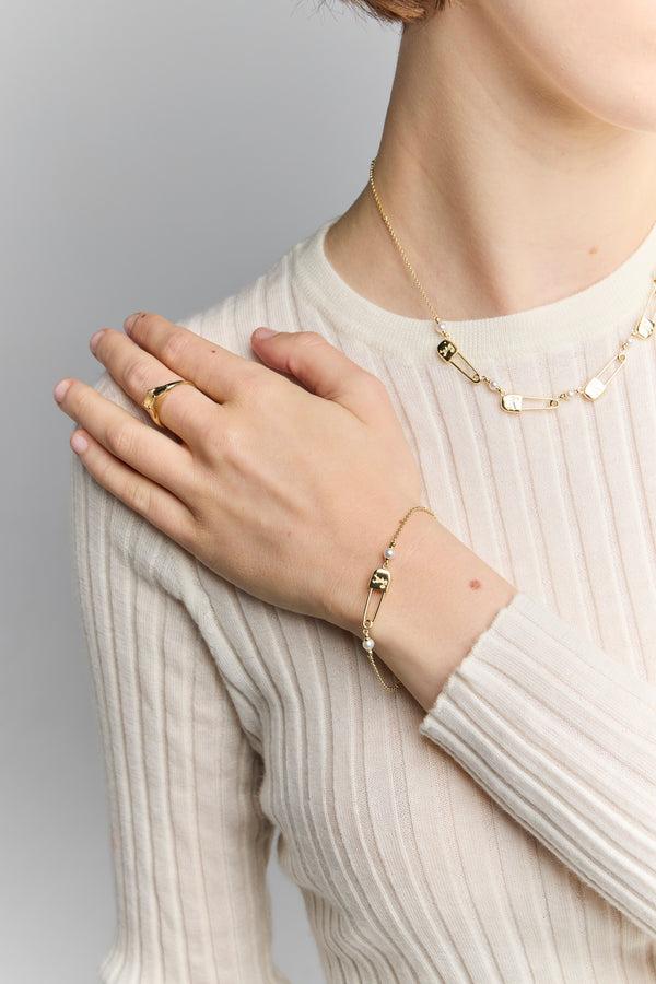 Karen Walker Runaway Safety Pin Bracelet With 2 X 4mm Freshwater Pearls Gold-Plated