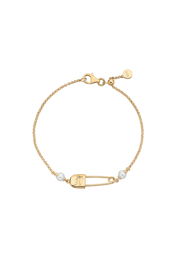 karen walker Runaway Safety Pin Bracelet with 2 x 4mm Freshwater Pearls Gold-Plated