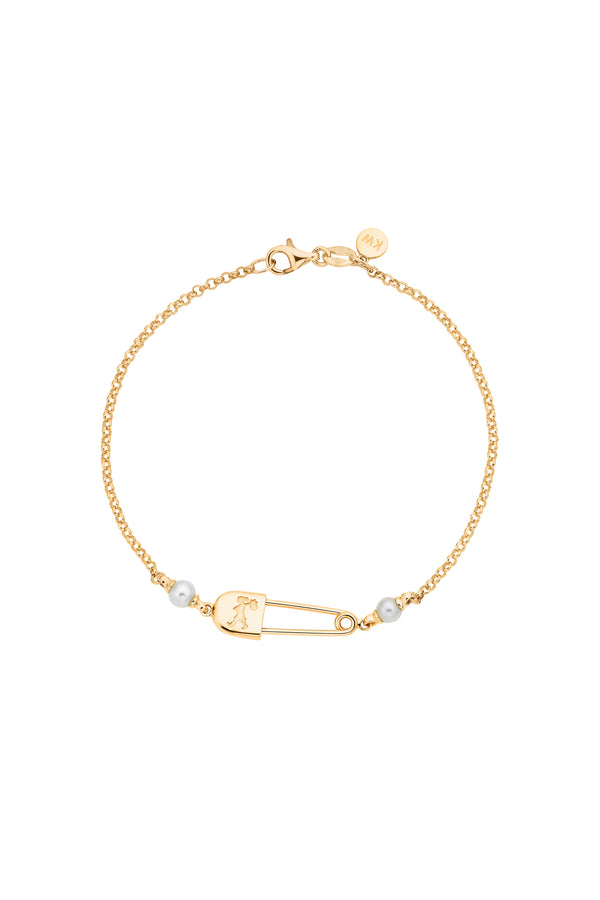 Karen Walker Runaway Safety Pin Bracelet With 2 X 4mm Freshwater Pearls Gold