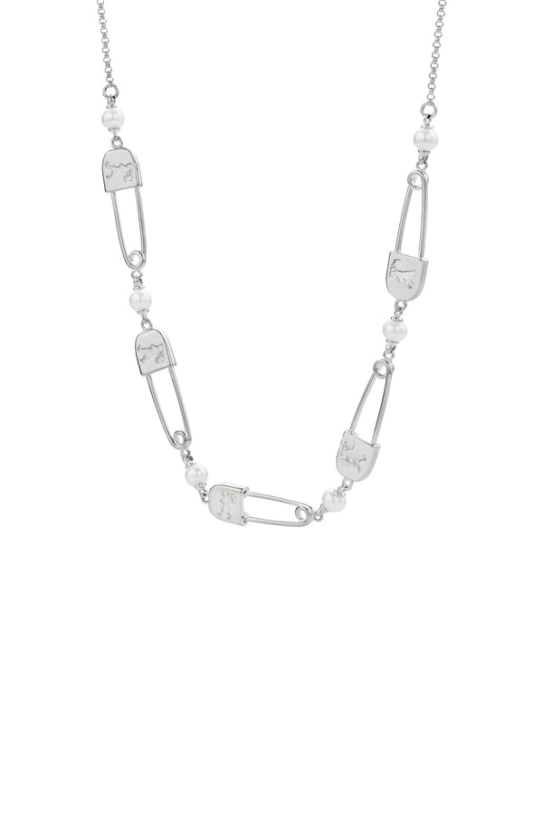 Karen Walker Runaway Safety Pin Chain Necklace With Freshwater Pearls Silver