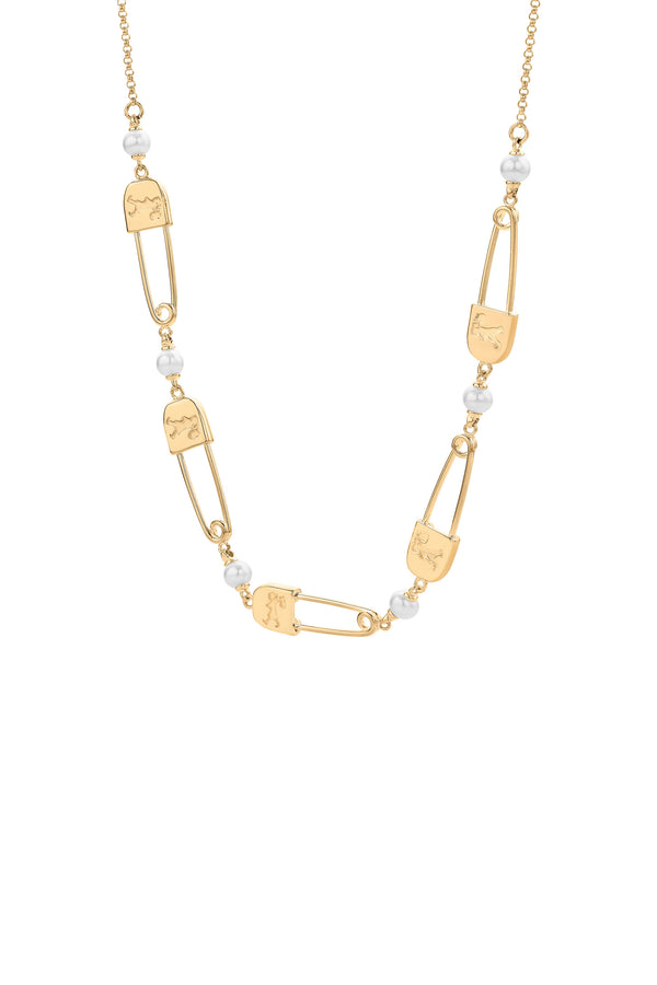 Karen Walker Runaway Safety Pin Chain Necklace With Freshwater Pearls Gold