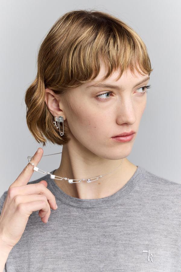 karen walker Runaway Safety Pin Chain Necklace with Freshwater Pearls Silver