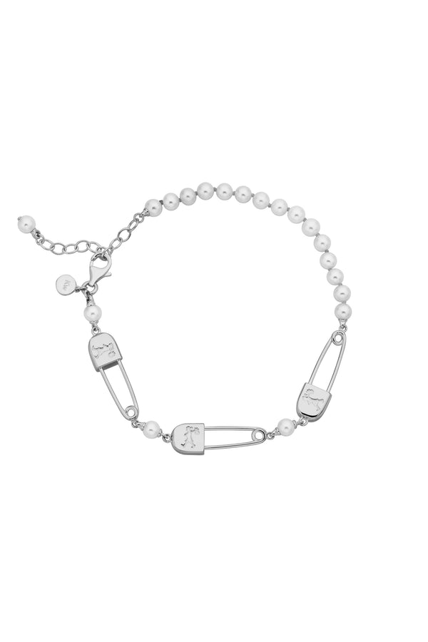 Karen Walker Runaway Safety Pin & Pearls Bracelet With Freshwater Pearls Silver