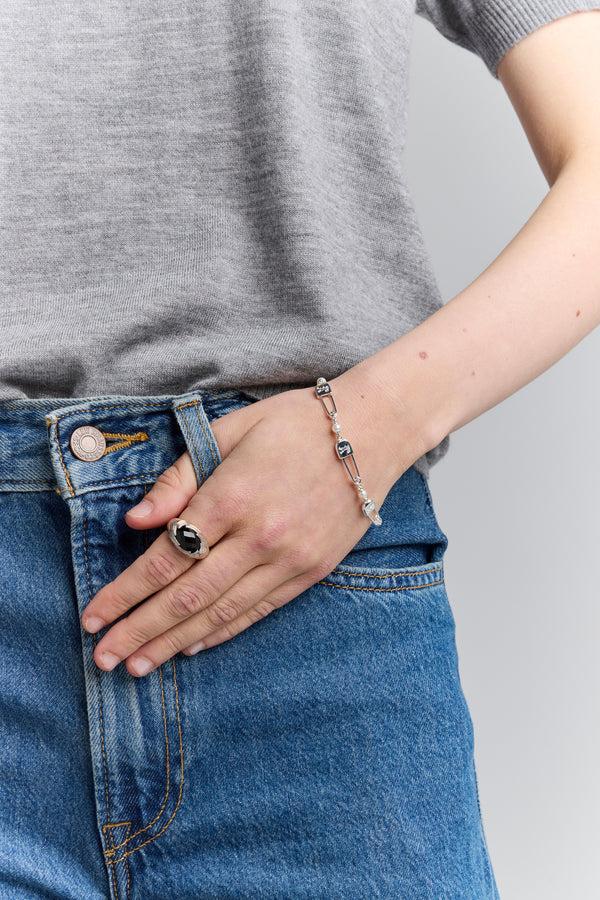 Karen Walker Runaway Safety Pin & Pearls Bracelet With Freshwater Pearls Silver