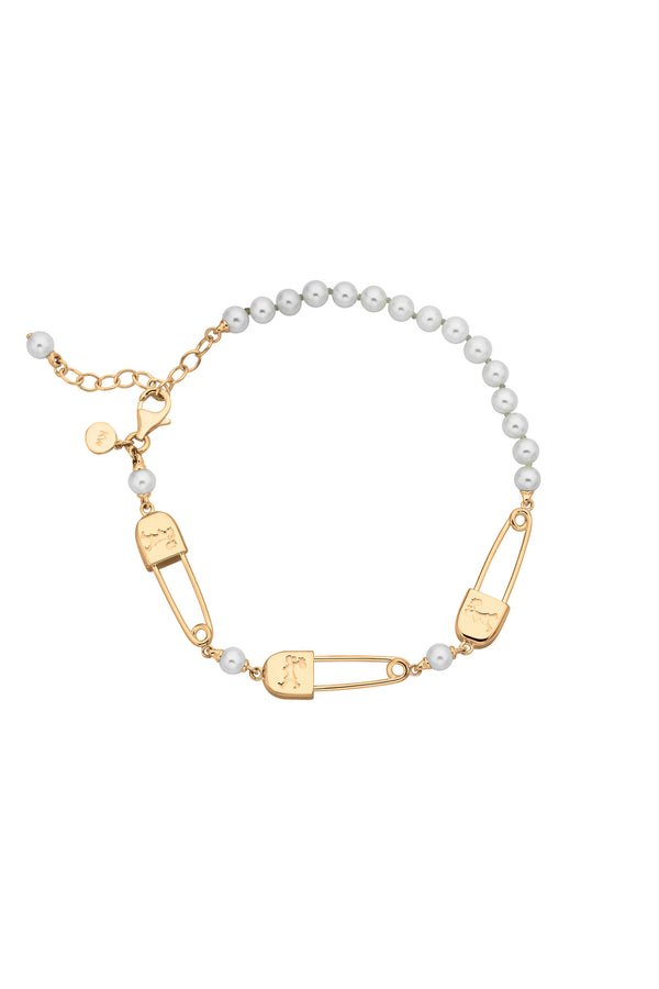 karen walker Runaway Safety Pin & Pearls Bracelet with Freshwater Pearls Gold-Plated