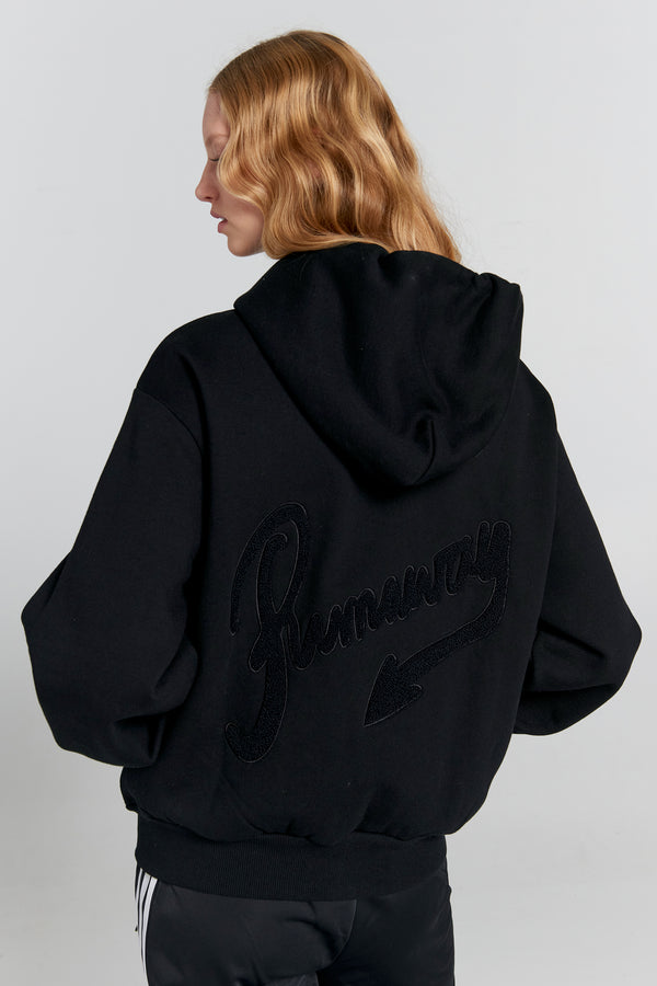 Karen Walker Runaway Scrawl Cropped Oversized Hoodie Black