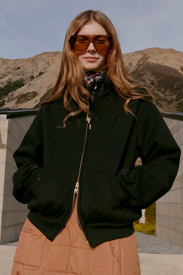 karen walker Runaway Scrawl Cropped Oversized Hoodie Black