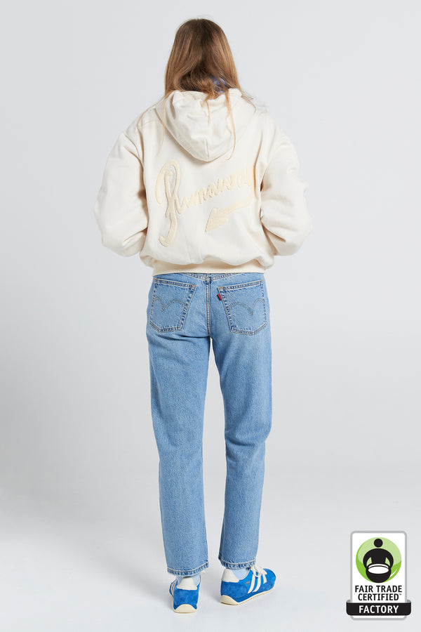 Karen Walker Runaway Scrawl Cropped Oversized Hoodie Ecru