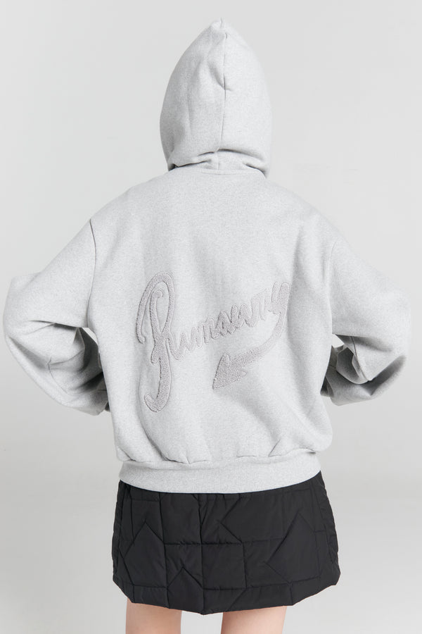 Karen Walker Runaway Scrawl Cropped Oversized Hoodie Grey Marle