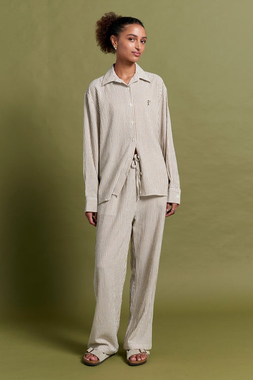 Karen Walker Seersucker Stripe Full Length PJ Set Nutria