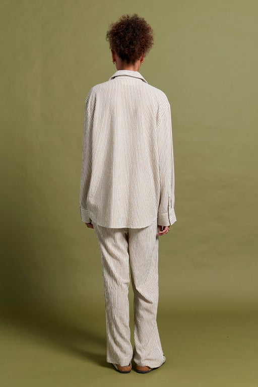 Karen Walker Seersucker Stripe Full Length PJ Set Nutria