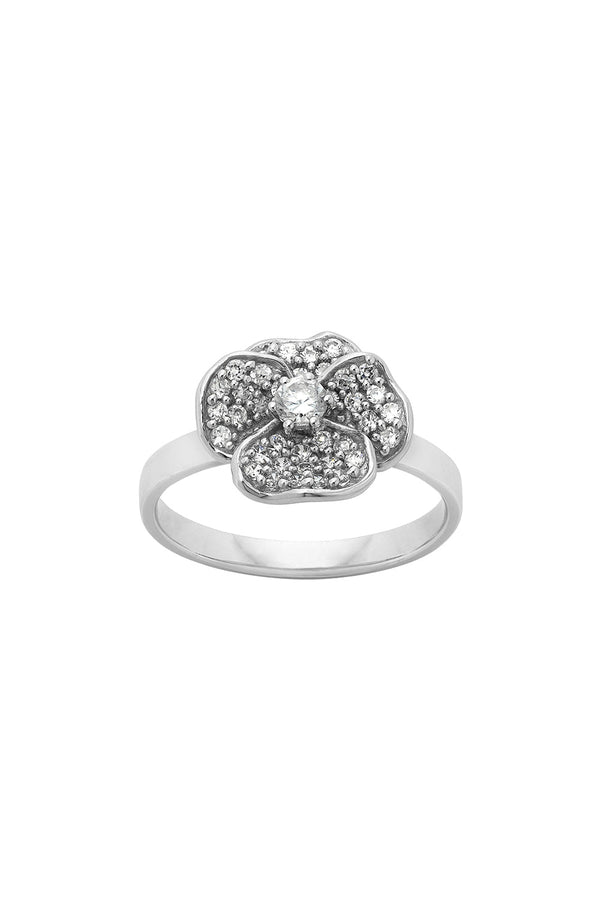 karen walker Single Pansy Diamond Ring 9ct White Gold. .43ct Diamond