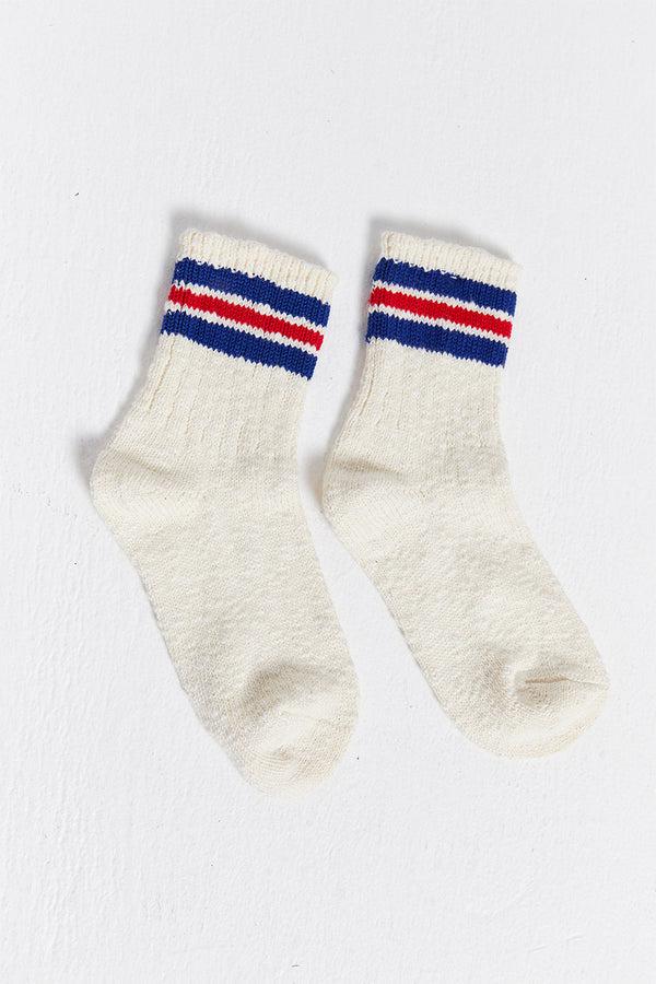 karen walker Slub Nep Three Stripe Socks Cream with Navy/Red Stripes
