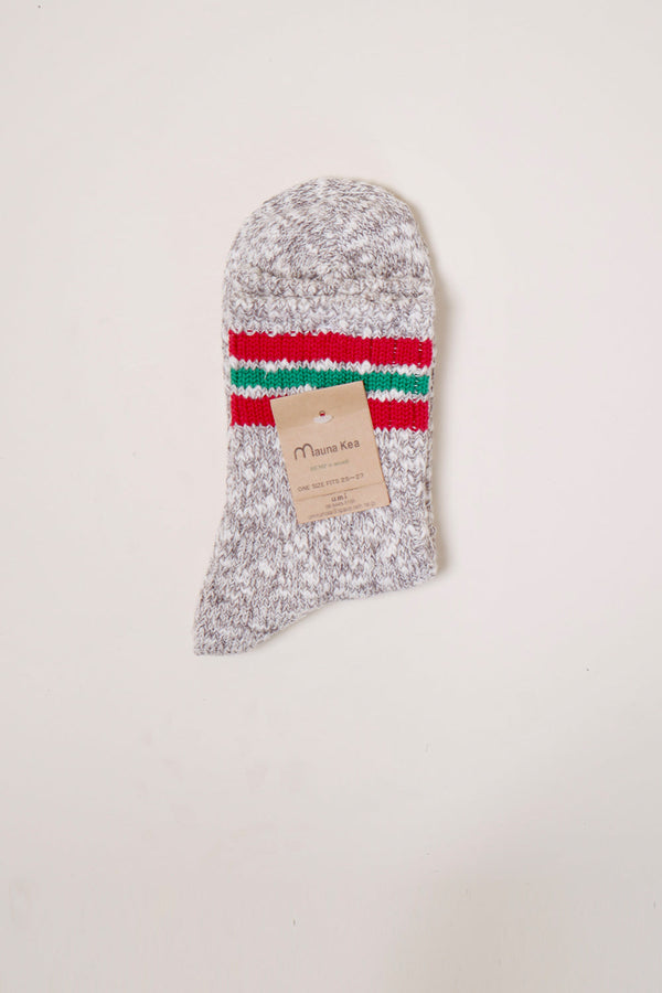 Karen Walker Slub Nep Three Stripe Socks Grey With Red/Green Stripes