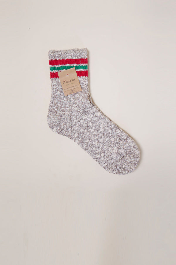 karen walker Slub Nep Three Stripe Socks Grey with Red/Green Stripes