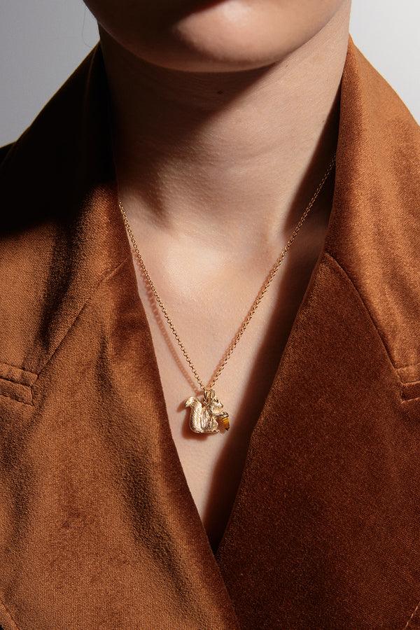 Karen Walker Squirrel Necklace Gold With Tiger's Eye And Black Spinel