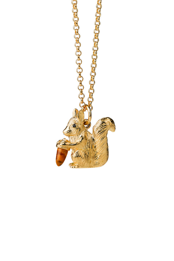 Karen Walker Squirrel Necklace Gold With Tiger's Eye And Black Spinel
