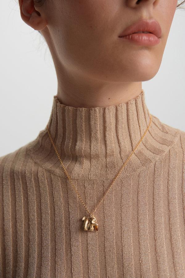 Karen Walker Squirrel Necklace Gold With Tiger's Eye And Black Spinel