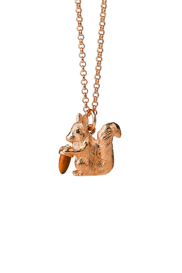 karen walker Squirrel Necklace Rose Gold with Tiger's Eye and Black Spinel