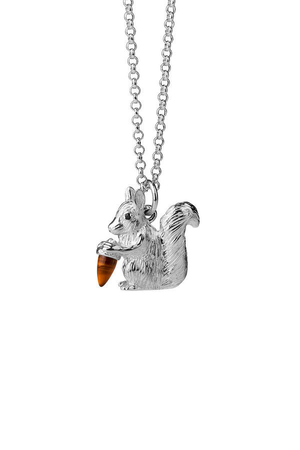 Karen Walker Squirrel Necklace Silver With Tiger's Eye And Black Spinel