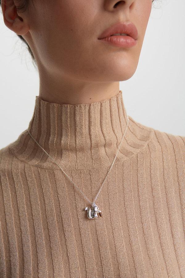 Karen Walker Squirrel Necklace Silver With Tiger's Eye And Black Spinel