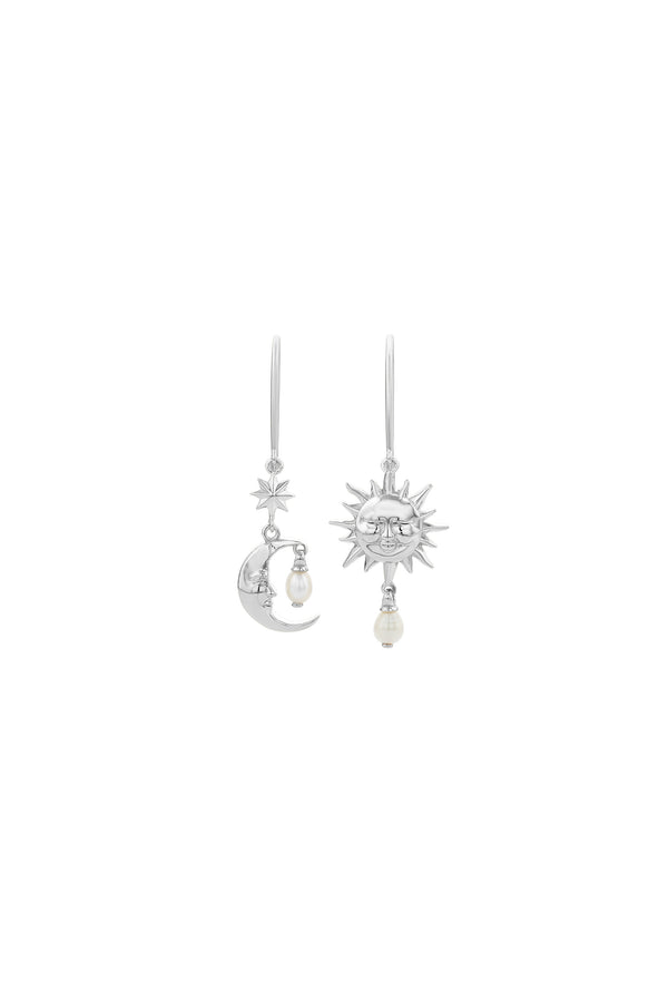 Karen Walker Sun & Moon Earrings With 2 X 5mm Teardrop Freshwater Pearls Silver