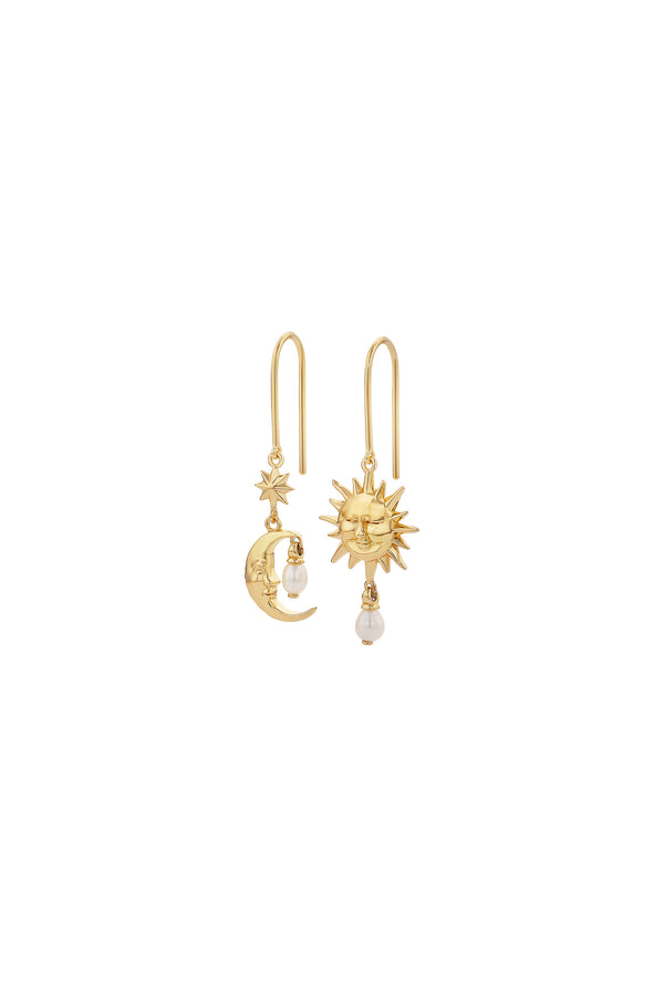 Karen Walker Sun & Moon Earrings With 2 X 5mm Teardrop Freshwater Pearls Gold-Plated