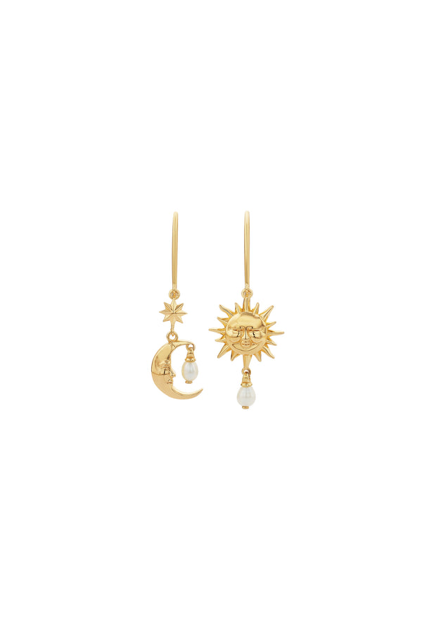 Karen Walker Sun & Moon Earrings With 2 X 5mm Teardrop Freshwater Pearls Gold