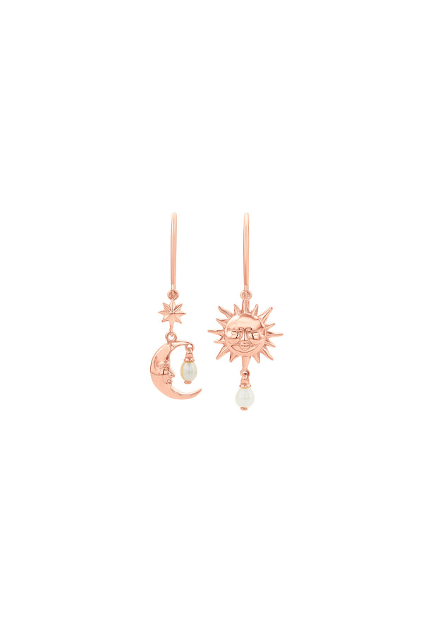Karen Walker Sun & Moon Earrings With 2 X 5mm Teardrop Freshwater Pearls Rose Gold