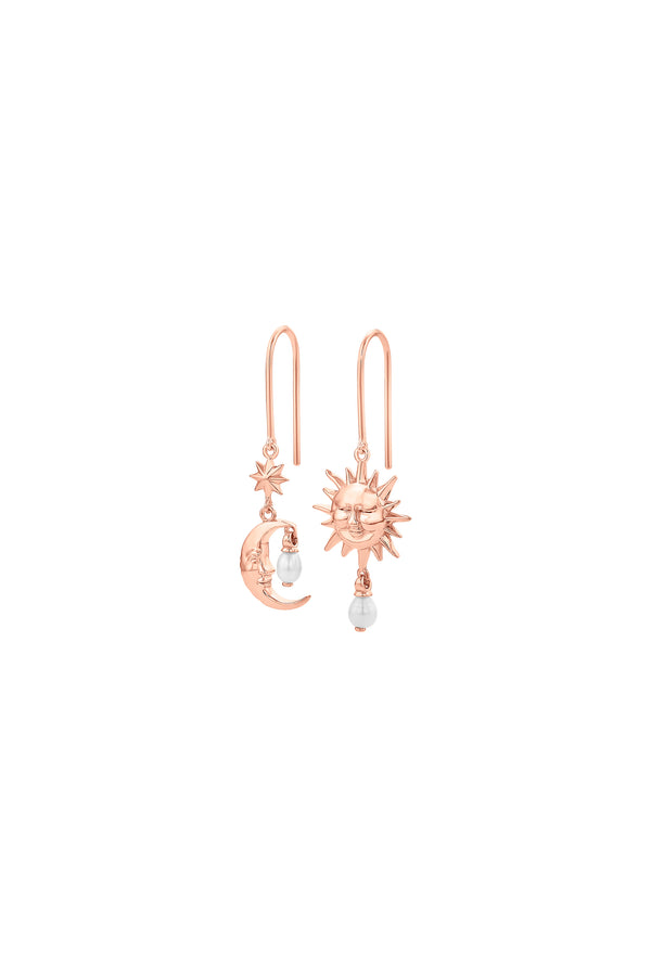 karen walker Sun & Moon Earrings with 2 x 5mm Teardrop Freshwater Pearls Rose Gold