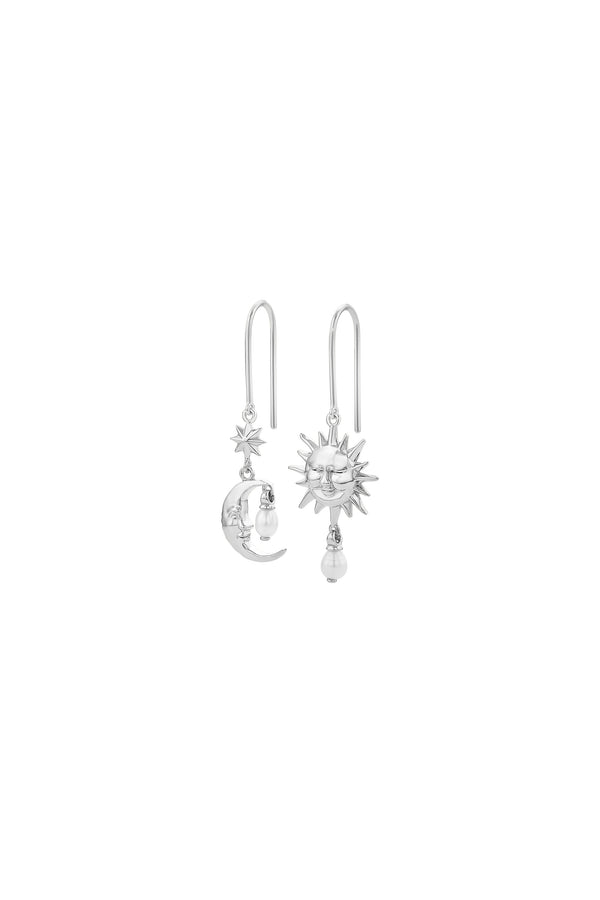 karen walker Sun & Moon Earrings with 2 x 5mm Teardrop Freshwater Pearls Silver