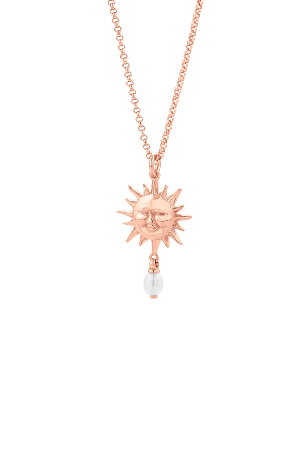 Karen Walker Sun Necklace With 1 X 5mm Teardrop Freshwater Pearl Rose Gold