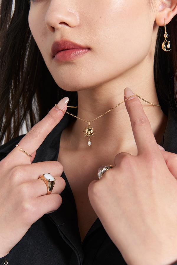 Karen Walker Sun Necklace With 1 X 5mm Teardrop Freshwater Pearl Rose Gold