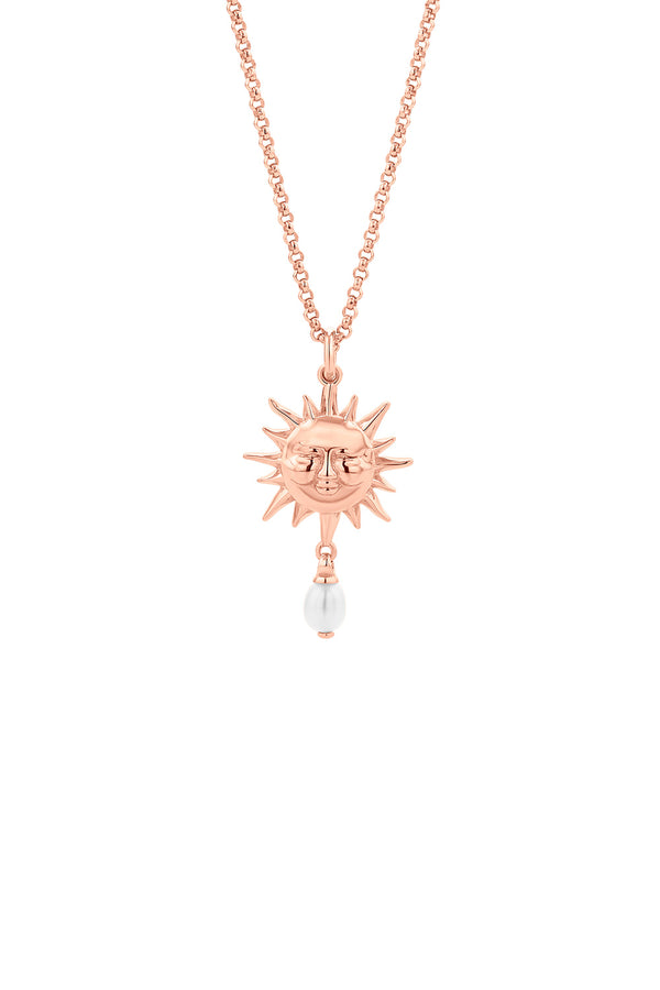 karen walker Sun Necklace with 1 x 5mm Teardrop Freshwater Pearl Rose Gold