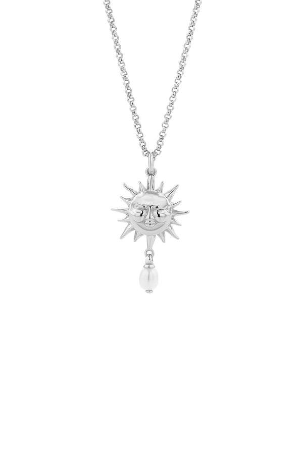 karen walker Sun Necklace with 1 x 5mm Teardrop Freshwater Pearl Silver