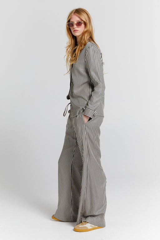 Karen Walker Tied Palazzo Lounge Pants Black Stripe