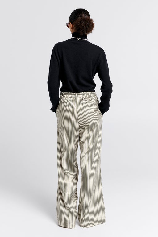 Karen Walker Tied Palazzo Lounge Pants Olive Stripe